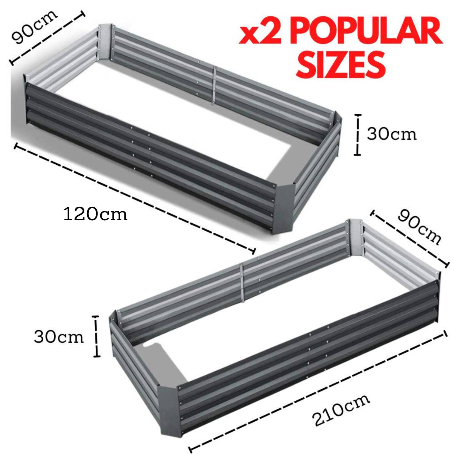 Metal Raised Garden Bed: 210cm x 90cm x 30cm: image 2