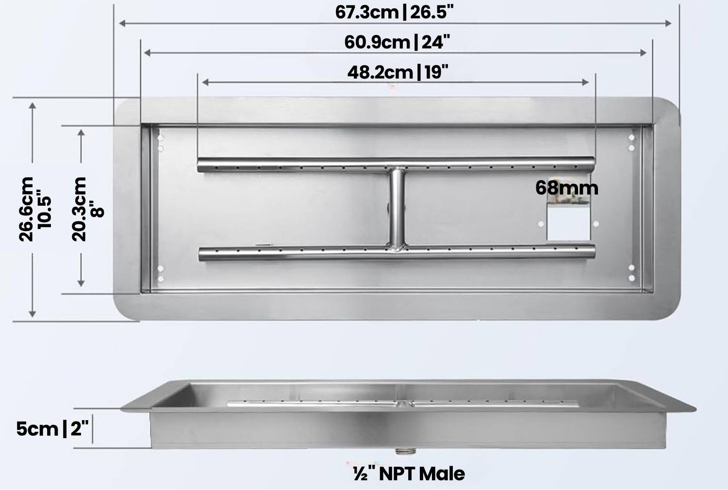 Fire Pit Burner Pan Kit: 97cm x 36cm Pan